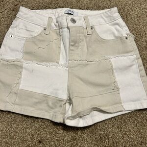 Forever 21 Cream and White Jean Shorts Distressed Cut-Off Style